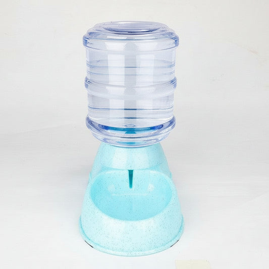 Pet water dispenser with a label on a white background